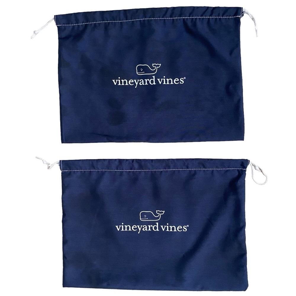 VINEYARD VINES Drawstring Bags Dust or Gift Cotton Cloth Blue White Set 2 NWOT